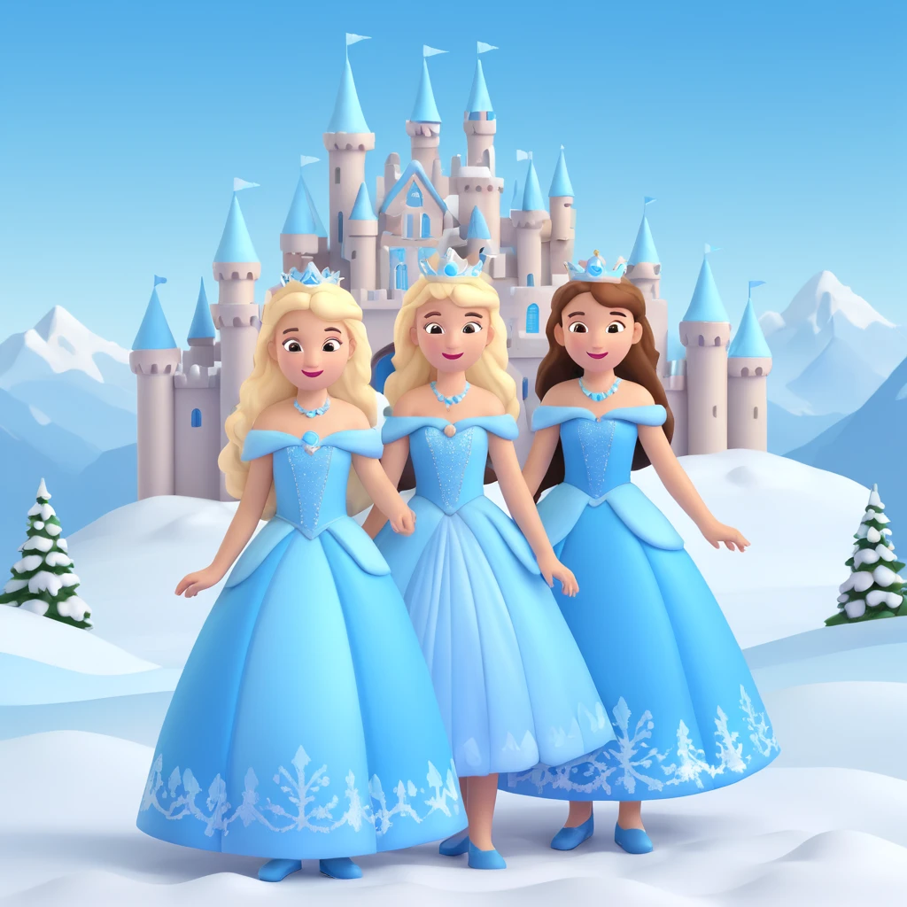 girls in a  snow princess dress, snow castle background emoji