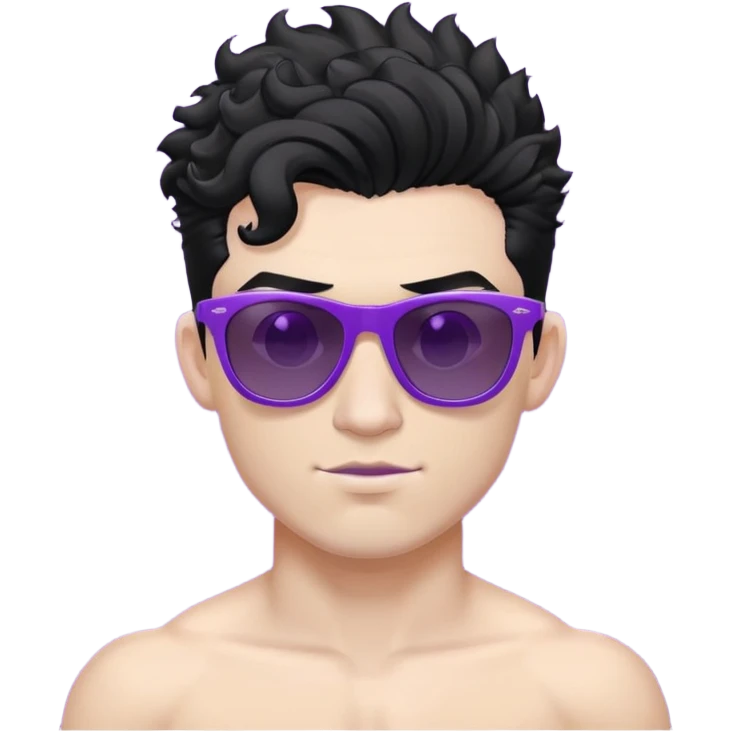 shirtless male athlete with white skin and moderately curly black hair on top with shaved sides, wearing purple sunglasses with black tinted lenses emoji