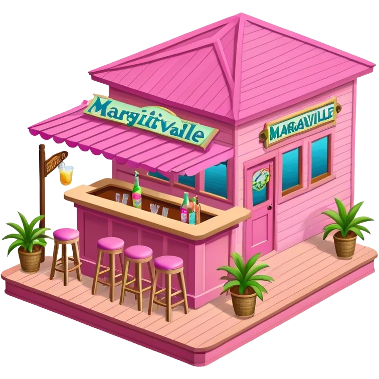 Pink margaritaville dockside bar, isometric exterior emoji