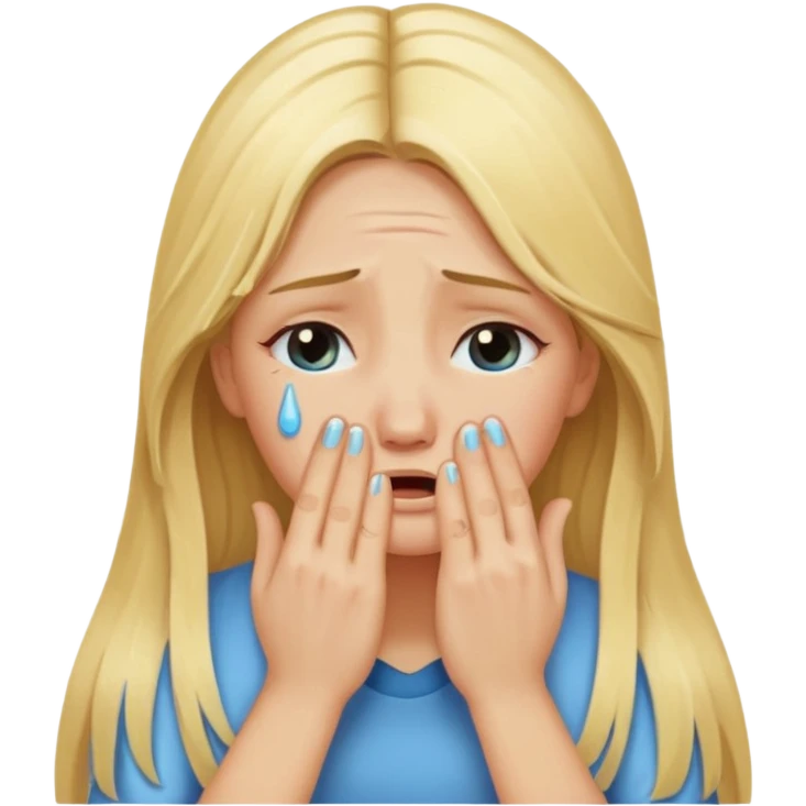 long Blonde hair girl crying with hands covering face emoji