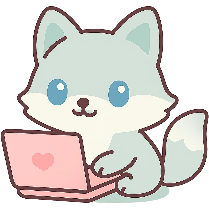 Change the animal to a silver fox typing on a laptop, keep the kawaii style, transparent background. emoji