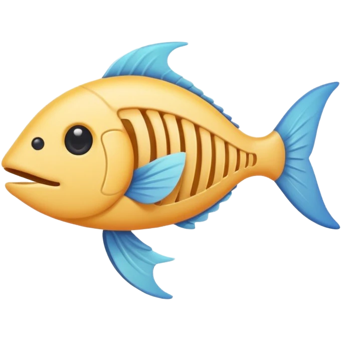 A simple emoji-style fishbone — cartoon look, clean outline, pastel colors, with a rounded fish head, hollow eye, and clear rib bones leading to a tail. Minimal, cute, and high contrast without any cat shown emoji