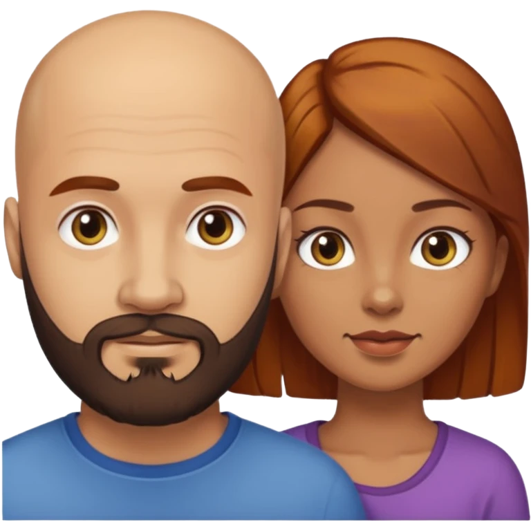 Couple. A bald man with dark brown beard and a girl with light skin. She has dark yellow brown auburn hair. Different skincolor. emoji
