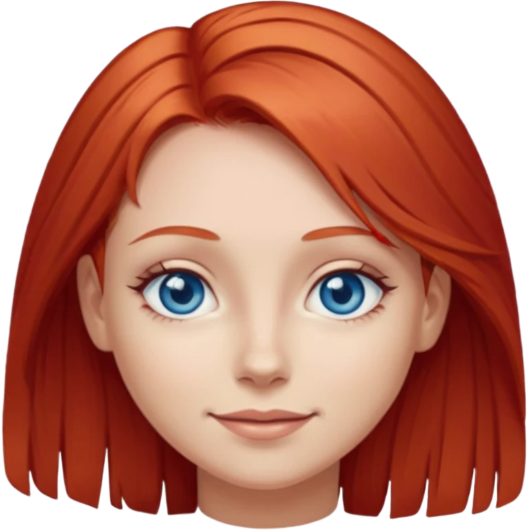 A girl with red hair and intense blue eyes. Delicate dark circles under her eyes give her a slightly tired look, and her smile belies any fatigue. emoji