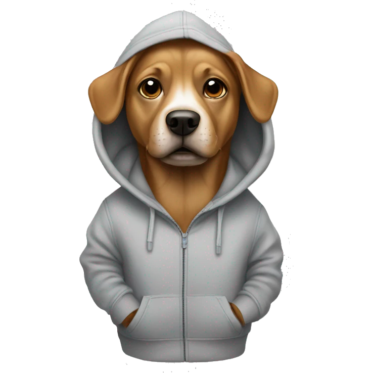 Dog wearning the hoddie emoji