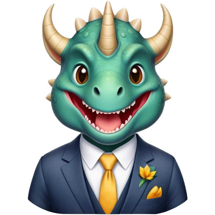 kind face of a triceratops in a suit laughing with tears emoji