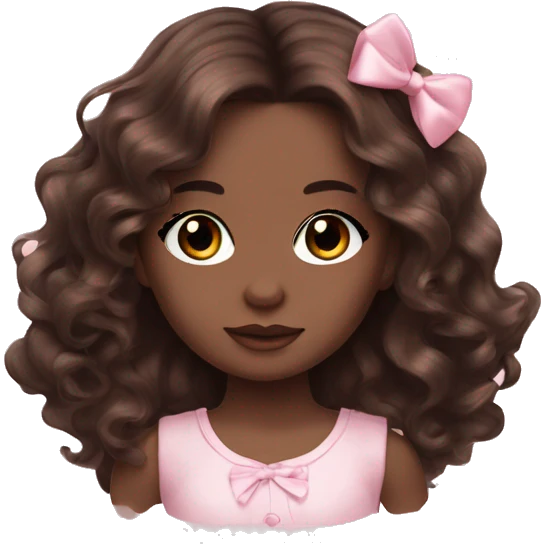 dark brown doll eyes, dark brown wavy hair, feminine, pink, girl, angelic emoji