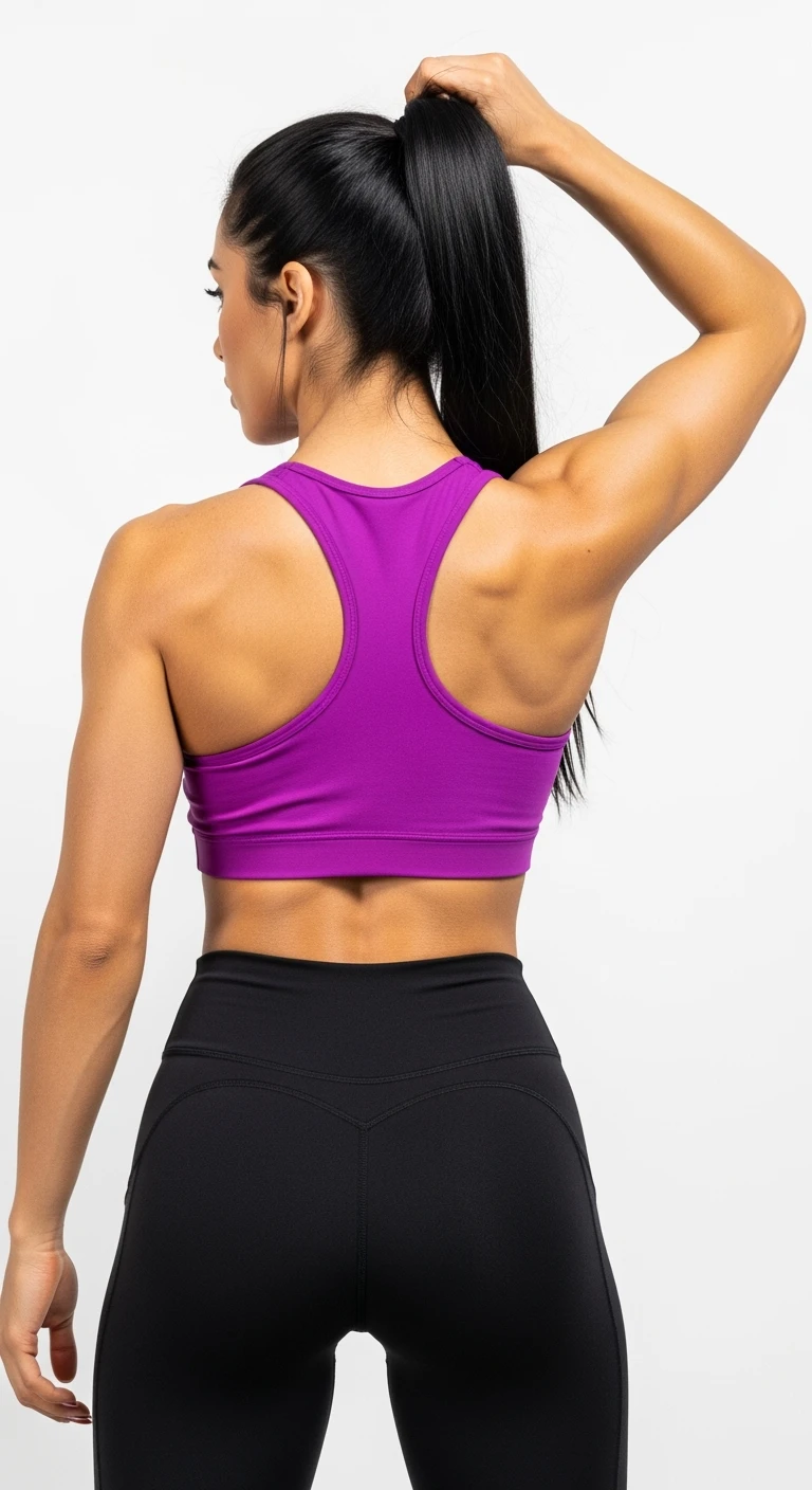 DONNA FITNESS DI SPALLE, IPERREALISTICA 4K, SFONDO BIANCO emoji