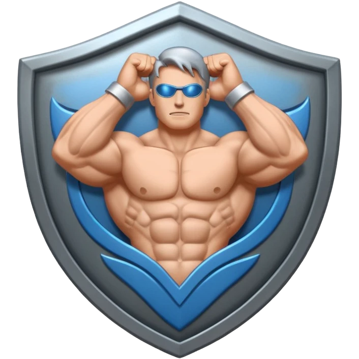 Steel gray shield with muscle icon emoji