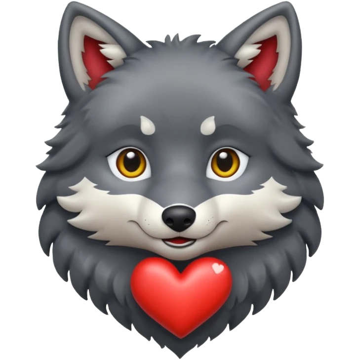 cute dark grey wolf inside heart emoji
