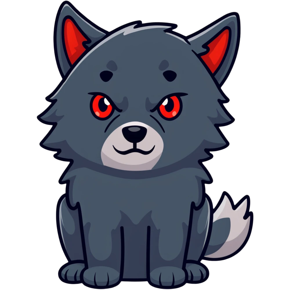 sleepy tired black wolf with red eyes emoji