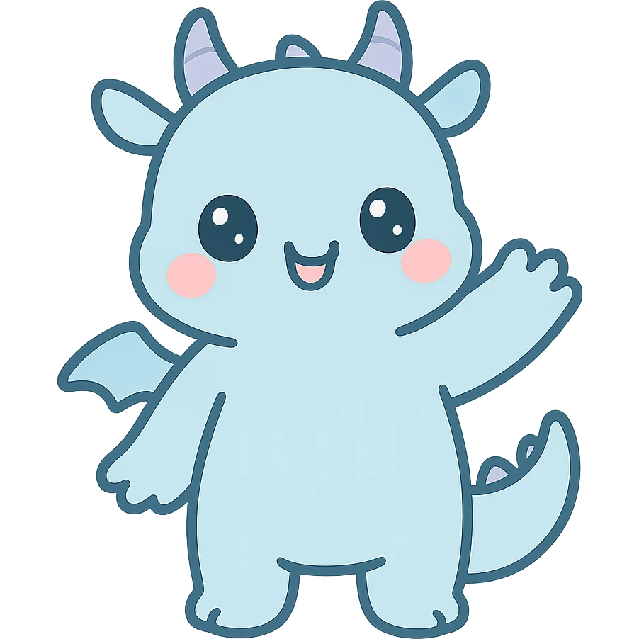 happy blue dragon, cute style, waving, light blue color emoji
