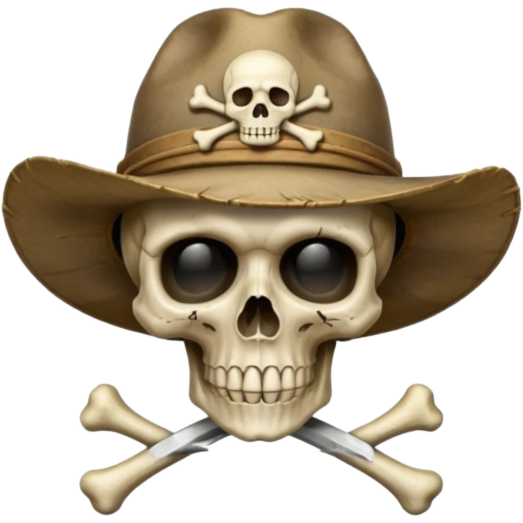 A skull and crossbones wearing wide brimmed traveler's hat. emoji
