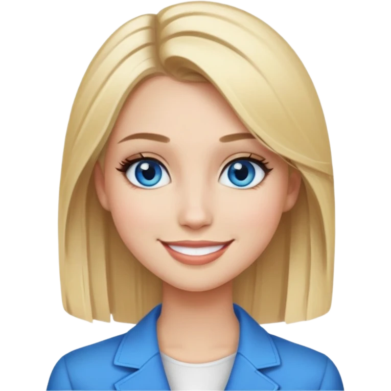 Crea ragazza bionda (scura con qualche schiaritura) e capelli dritti , carnagione chiara , occhi azzurri , truccata ma non trpppo e vestita bene che sorride  emoji