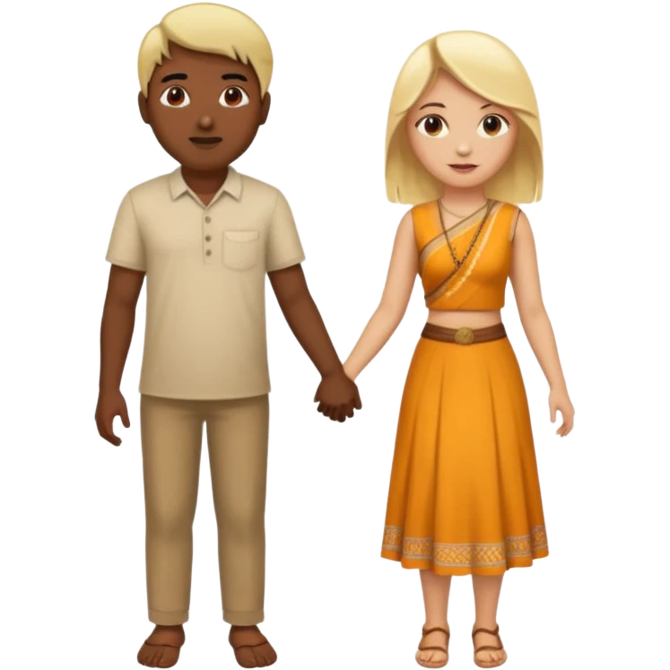 Naked bald Indian man and naked blonde woman holding hands emoji
