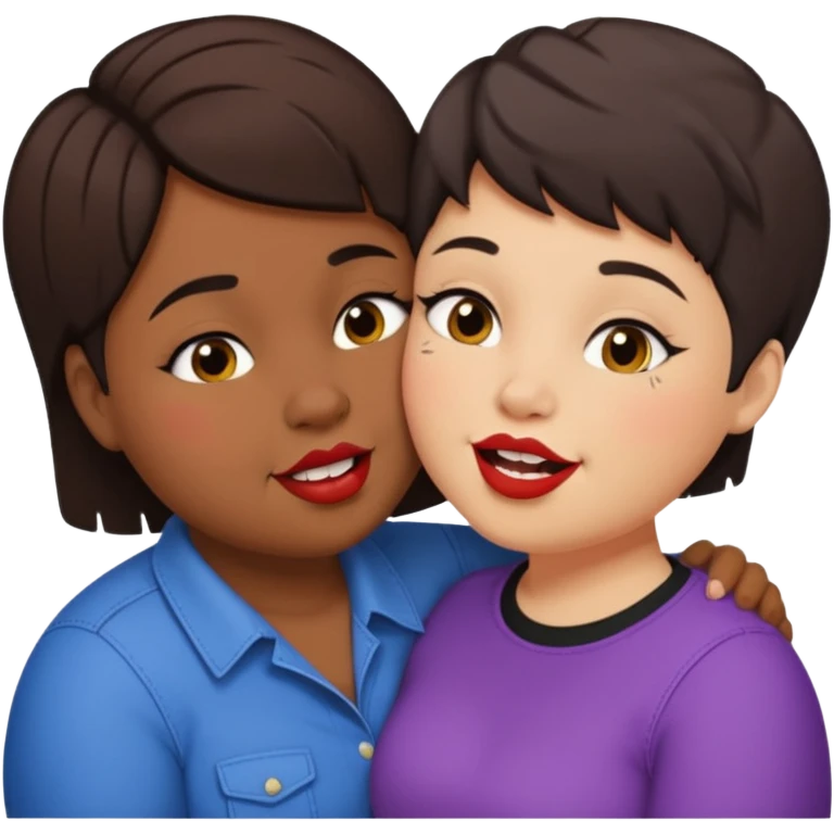 Chubby ugly lesbian with medium dark hair kissing tall butch lesbian with huge teeth and short hair emoji