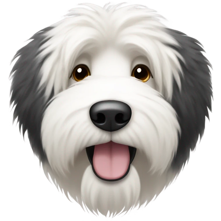 Old English sheepdog with a face like a black and white cookie emoji