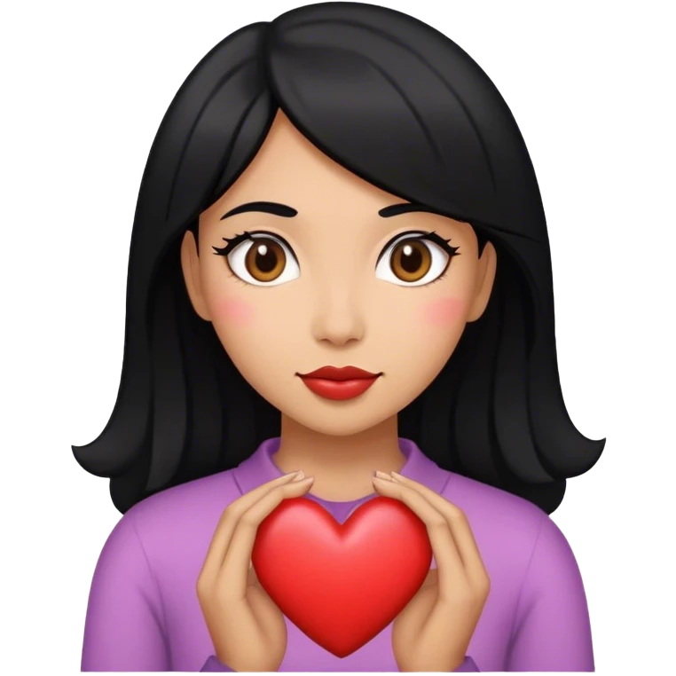 Black haired woman with love heart emoji
