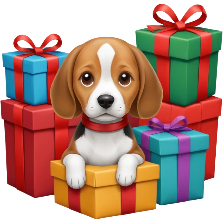 beagle sat amongst the xmas presents emoji