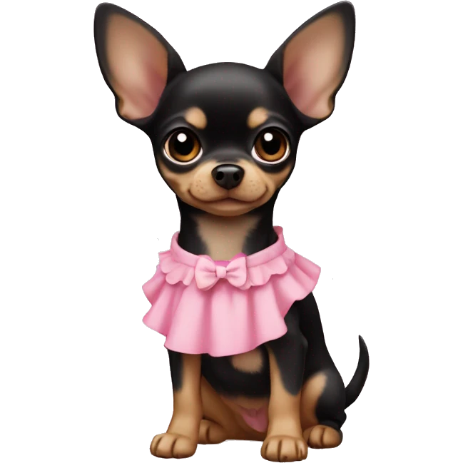 black & tan chihuahua puppy wearing a pink dress emoji