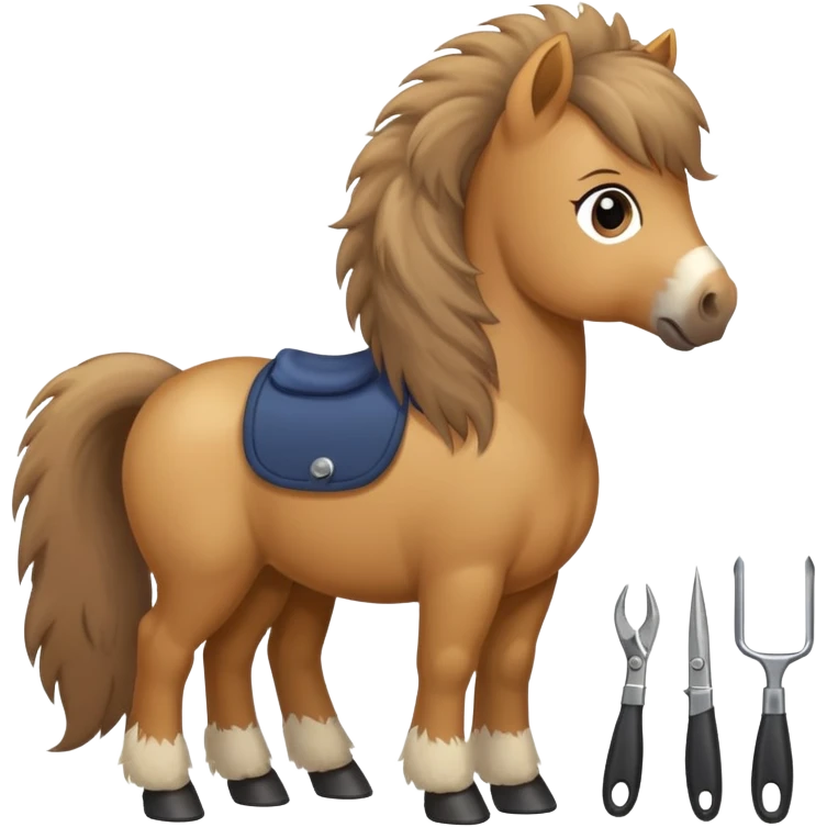 pony with grooming tools nearby emoji