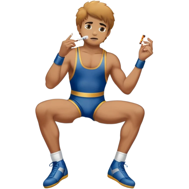 An athletic boy wearing a wrestling suit, crushing a cigarette under his feet, and above his head is a cloud that says "no smoking." emoji