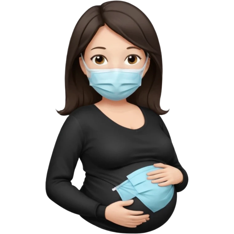 a pregrant lady with dark brown hair? Hair lengt above shoulder, wearing medical face mask, i wanna see the pregnant belly with black sweater emoji