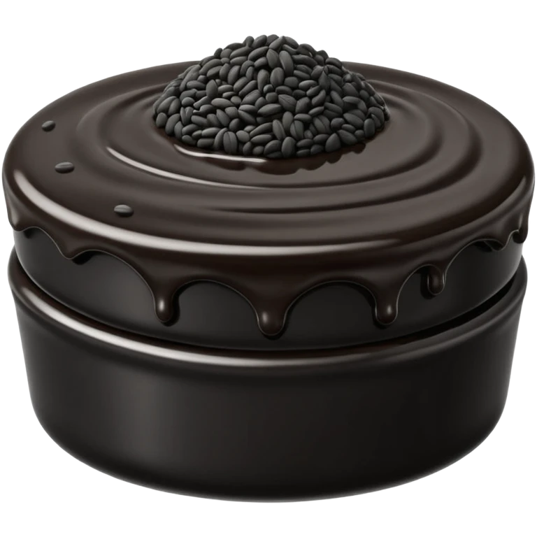 small mound of black sesame paste, deep black, thick glossy, smooth with ripples, rich opaque color, subtle reflections, no extras, apple emoji style, soft lighting, transparent background, emoji scale emoji