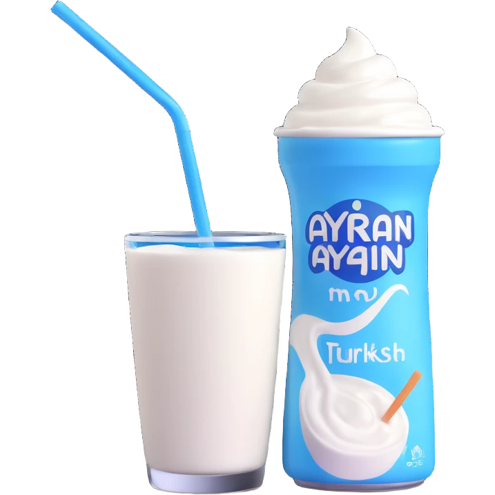 A small carton of Turkish yogurt drink (ayran) with a straw, white and blue packaging emoji