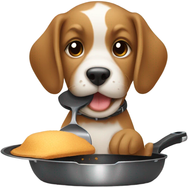Puppy with a skillet in his hand emoji