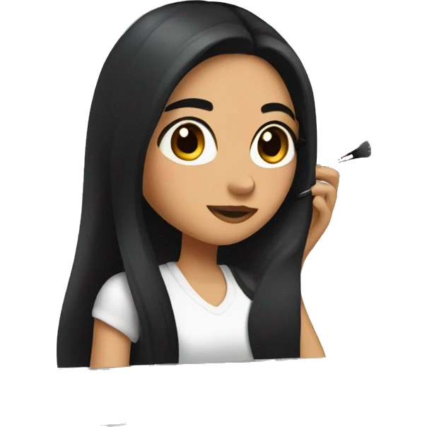 Pretty girl with long black hair and brown eyes doing her makeup in a mirror  emoji