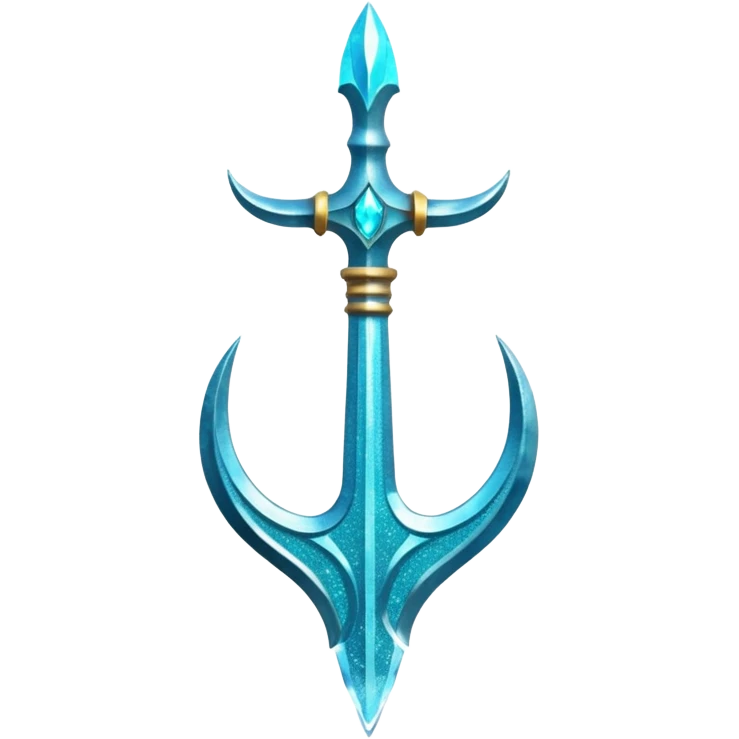 Cyan Poseidon's trident with glitter and water effects around it. emoji