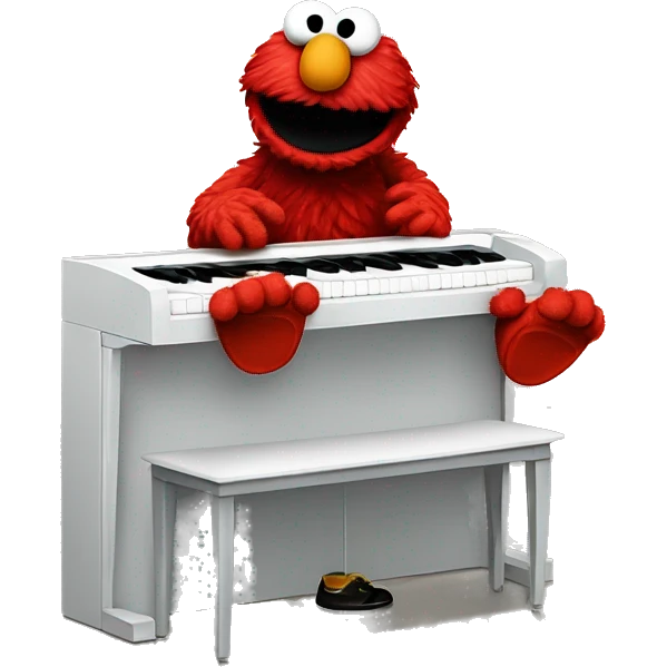 Elmo playing-piano with his feet  on riding a oversized foot human foot emoji