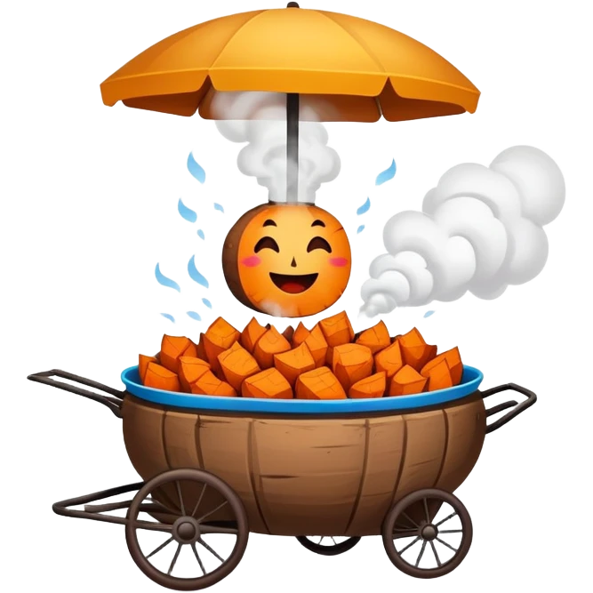 Street vendor roasted sweet potato with steam rising, simplified emoji style with bold outlines and bright colors, cartoon style hot Kao Hong Shu emoji