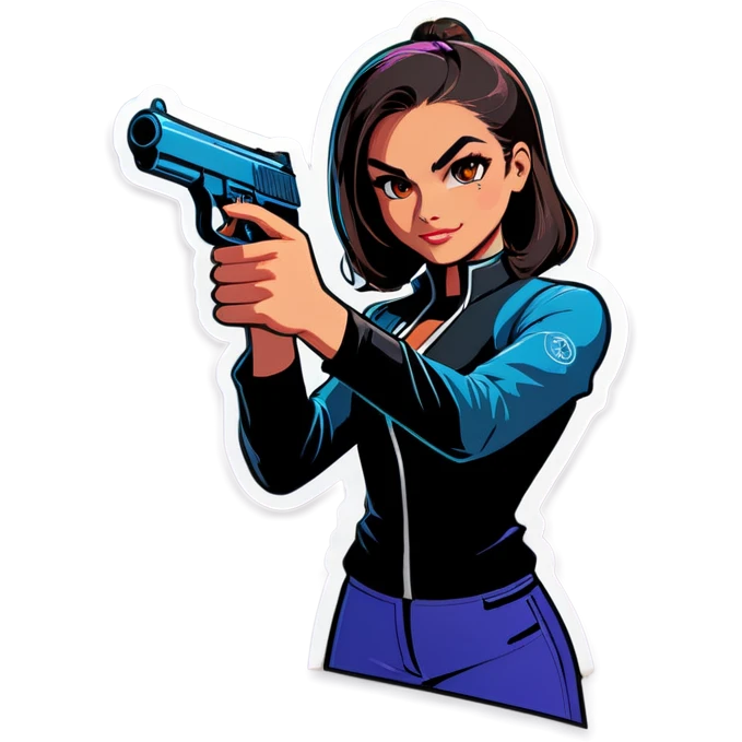 Myla with a gun emoji