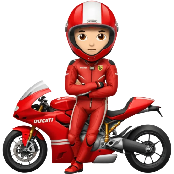 biker with red ducati full face helmet and red ducati suit emoji