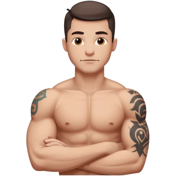 bicep guy with tattoos on arm neck and ribs emoji