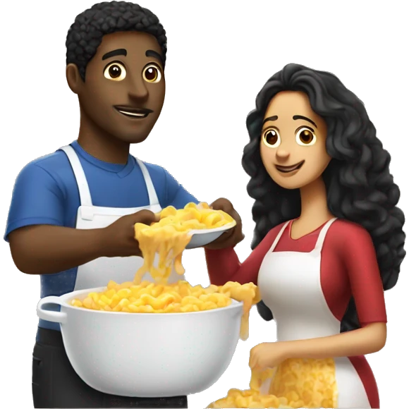 Black guy and Mexican woman making Mac n cheese emoji