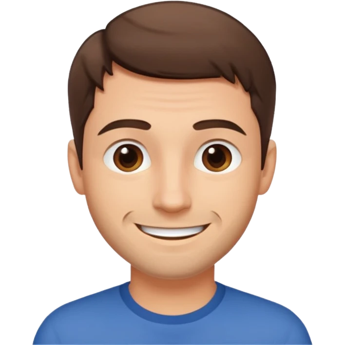 smiling man with short brown hair and stubble, simple and expressive face emoji