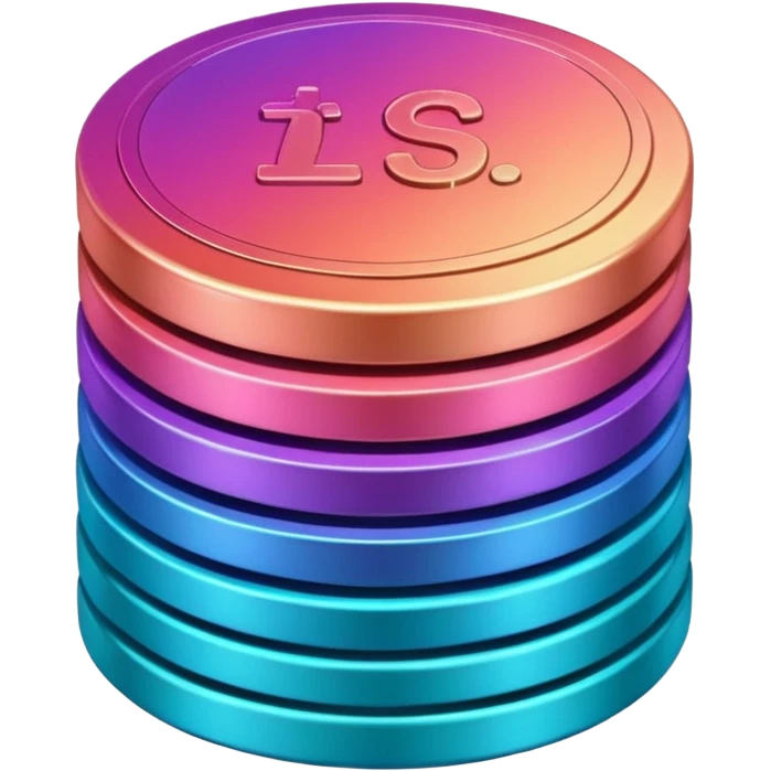 Stack of coins in gradient of turquoise, blue, pink, purple, and coral color emoji