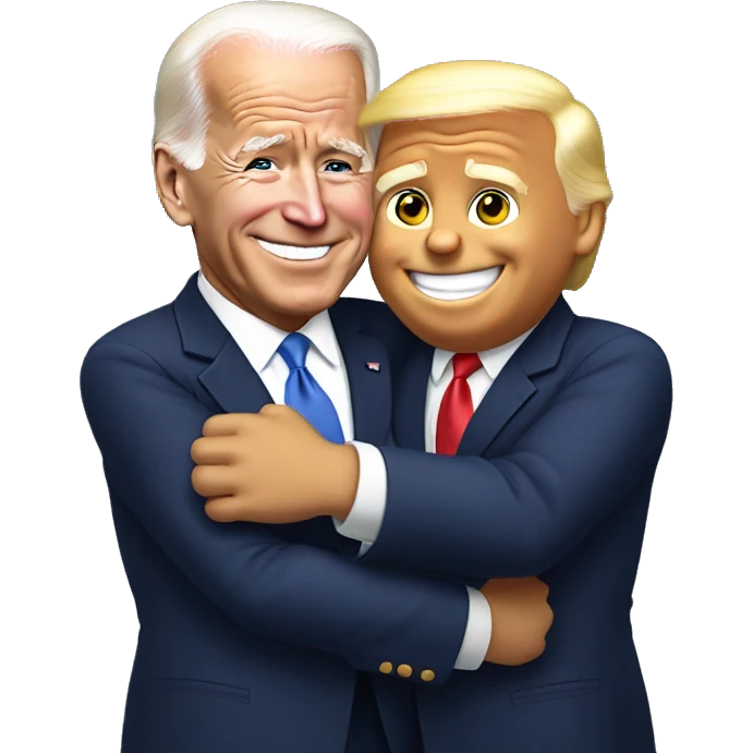 An emoji of joe biden and donald tump hugging emoji