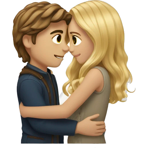 girl with long brown hair hugging boy with blond stylish hair emoji