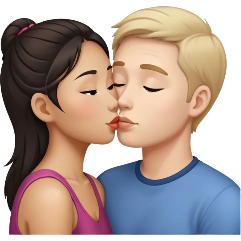White guy kisses Asian girl cheek emoji
