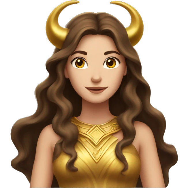 Fair Brunette goddess with Long brown hair and gold horns  emoji