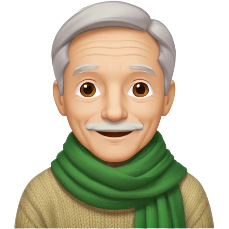 old man with big green scarf and layered sweater warm smile emoji