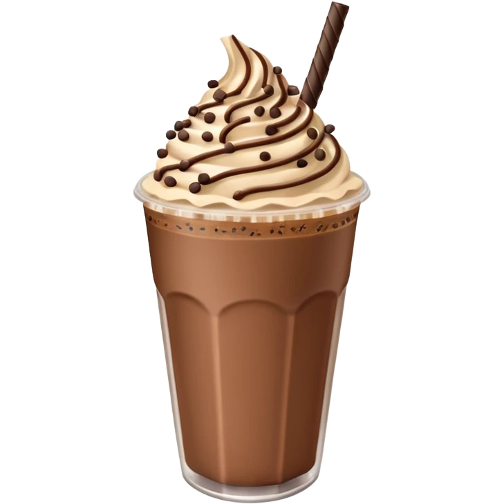 Chocolate mocha frappe latte chai latte drink with a chocolate straw and yummy chocolate sprinkles emoji