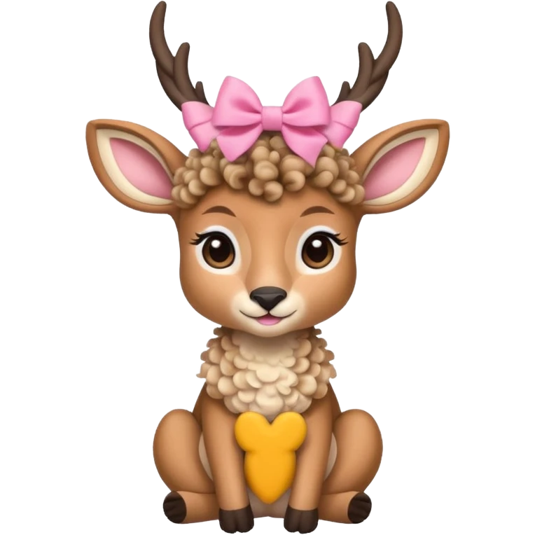 cute gazzelle with curly fur, sitting down, wearing a pink bow on its head.   emoji