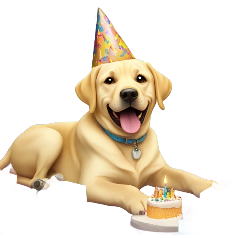 Yellow lab smiling celebrating it’s birthday emoji
