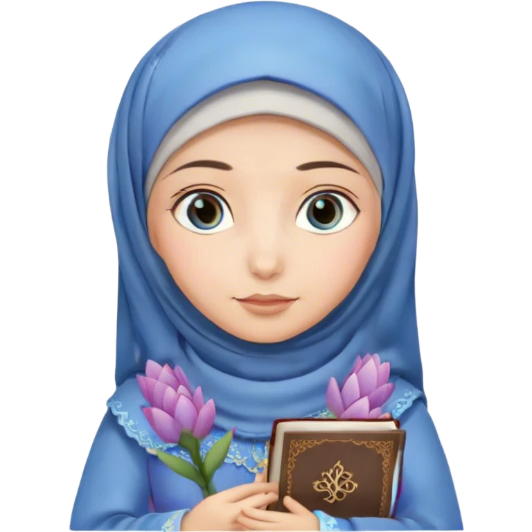 Turkish beautiful finish Konya girl blue eyes with hijab and hyacinth flower dress have Quran  emoji