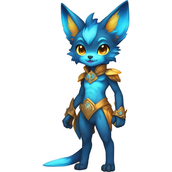 Anthro-Edgy-Cool-Blue-Yellow-Beige-Orange-Contrast-Colors-Fantasy-Fur-Sona-Chibi-Shiny-Fakémon-Hybrid full body emoji